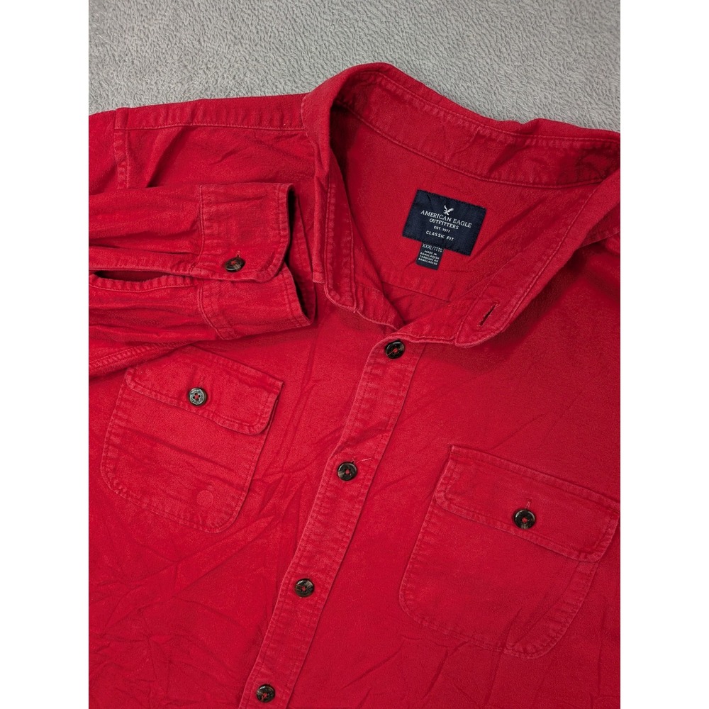 American Eagle Mens XXXL Red Chamois Heavy Flannel Classic Fit Button Up Shirt